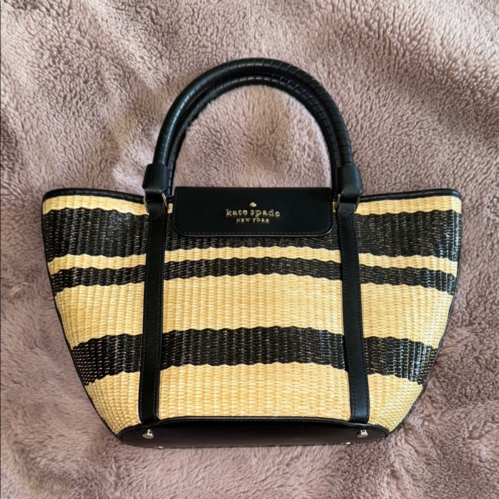 Kate Spade Black and Tan Tote Bag with Leather Trim